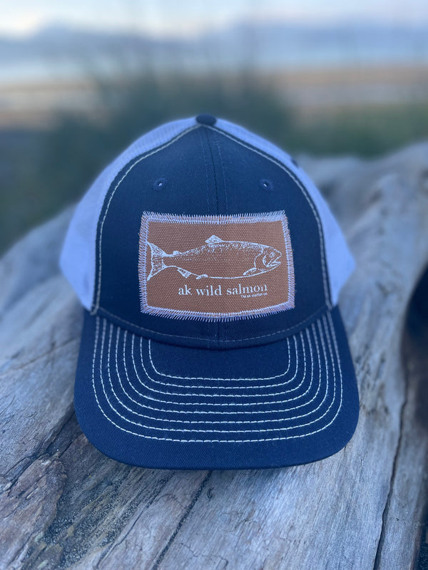 Midnight / White AK Wild Salmon Patch Hat. $38.00