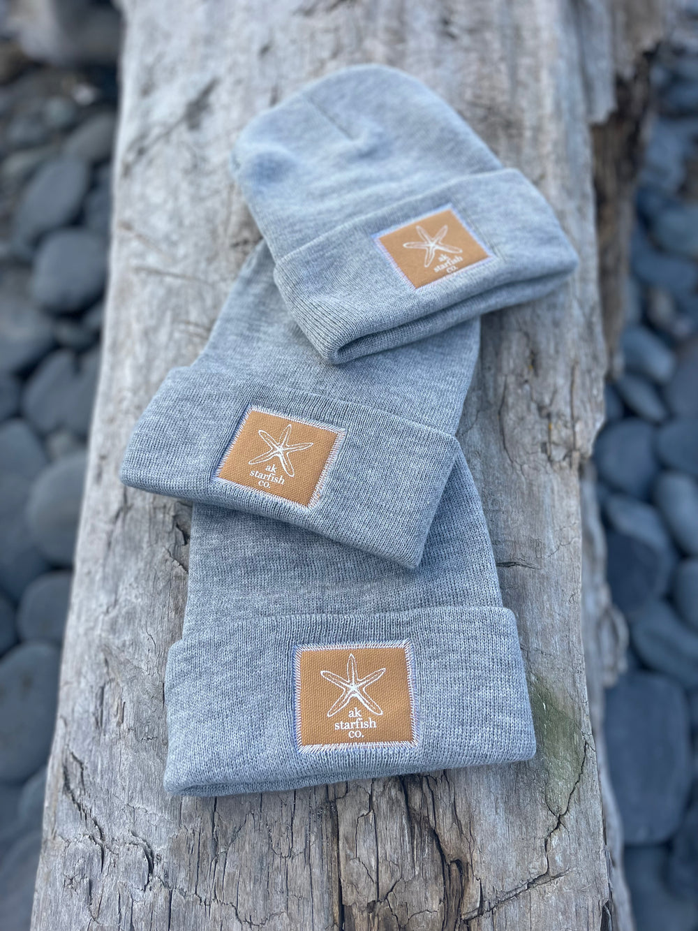 Heather Grey AK Starfish Co. Patch Beanie $38.00