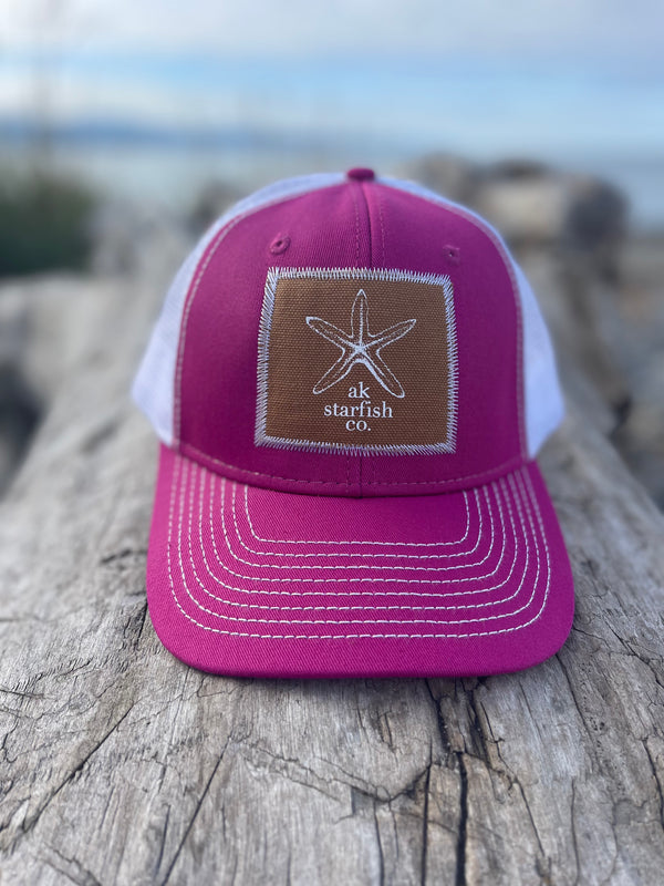 Fireweed / White AK Starfish Co. Patch Hat. $38.00
