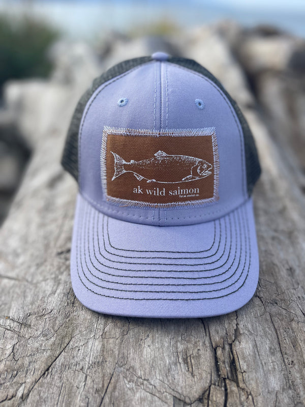 Alpenglow / Slate AK Wild Salmon Patch Hat. $38.00