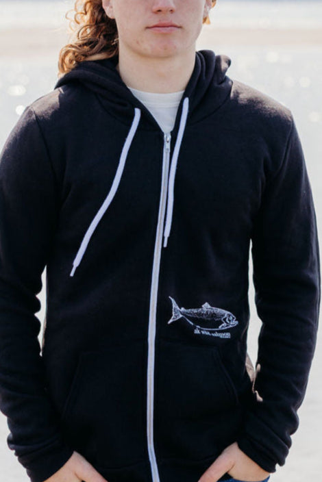 Black AK Wild Salmon 50/50 Zipped Hoody $69.00