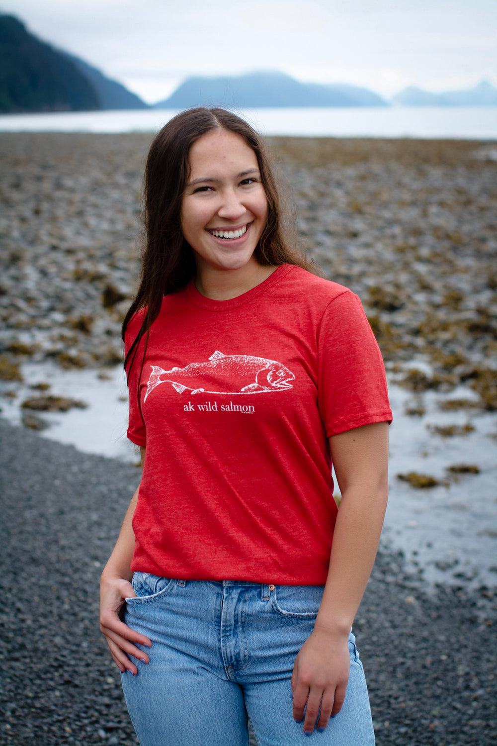 Beach Red AK Wild Salmon Short Sleeve Tee. $39.00