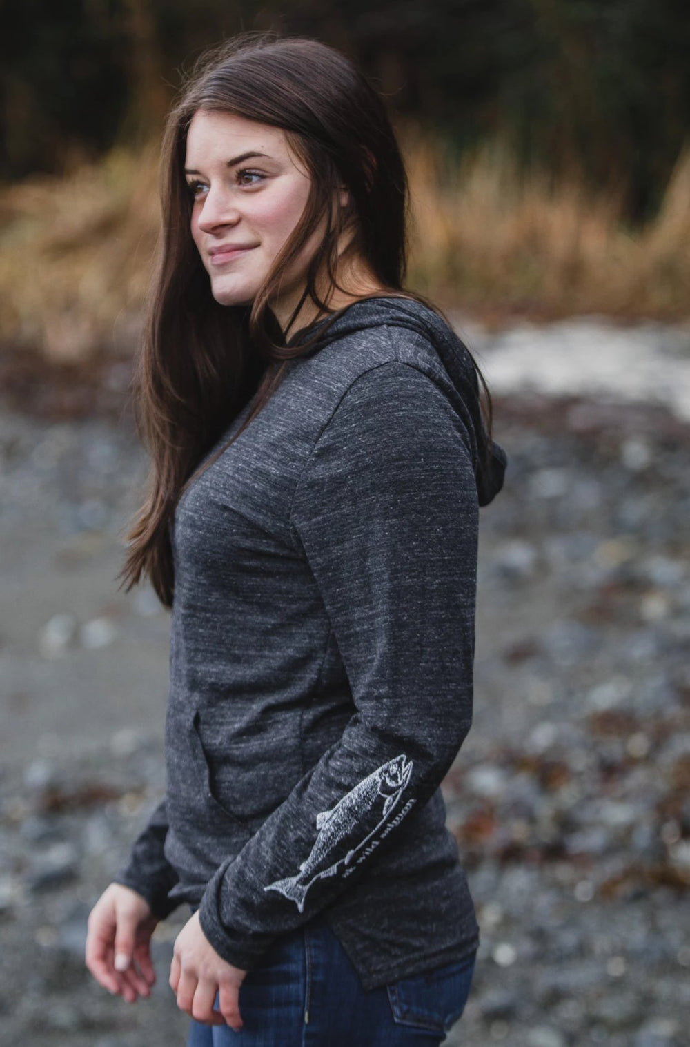 Slate AK Wild Salmon on Sleeve Triblend Light Weight Pullover $55.00