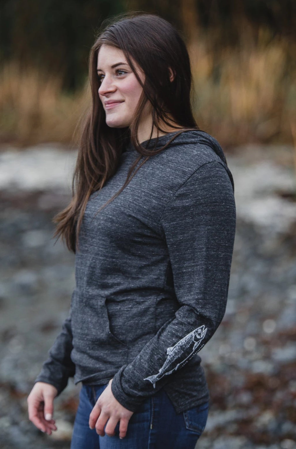Slate AK Wild Salmon on Sleeve Triblend Light Weight Pullover $55.00