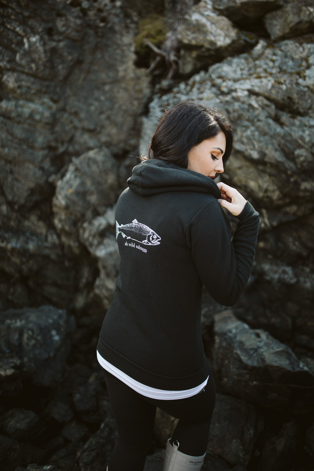 Black AK Wild Salmon 50/50 Zipped Hoody