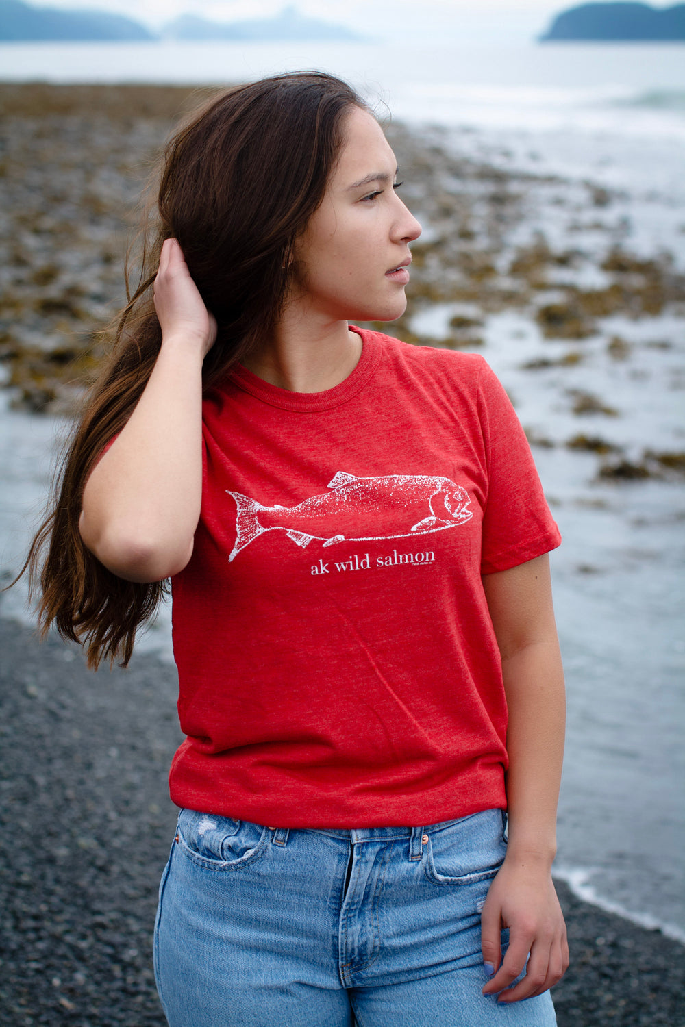 Beach Red AK Wild Salmon Short Sleeve Tee. $39.00