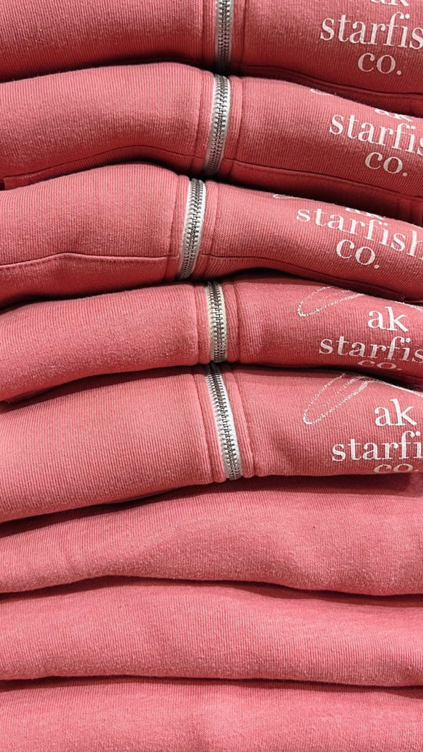 AK Starfish Co. Winter Pink 50/50 Zipped Hoody $69.00
