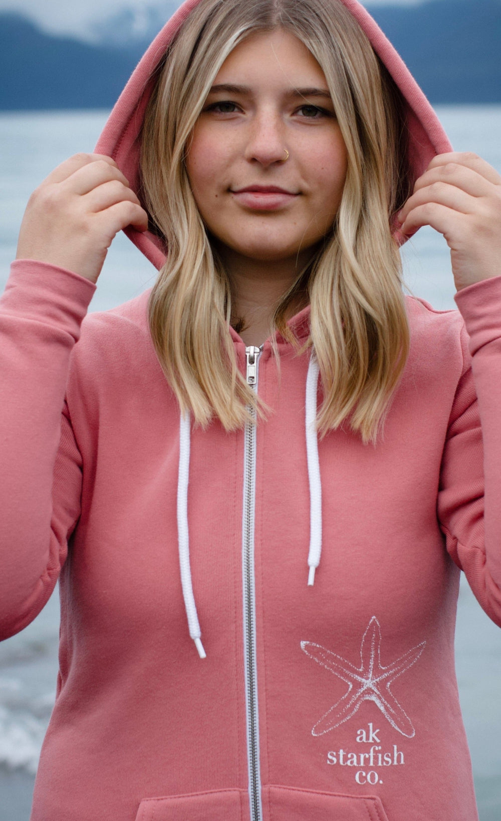 AK Starfish Co. Winter Pink 50/50 Zipped Hoody $69.00