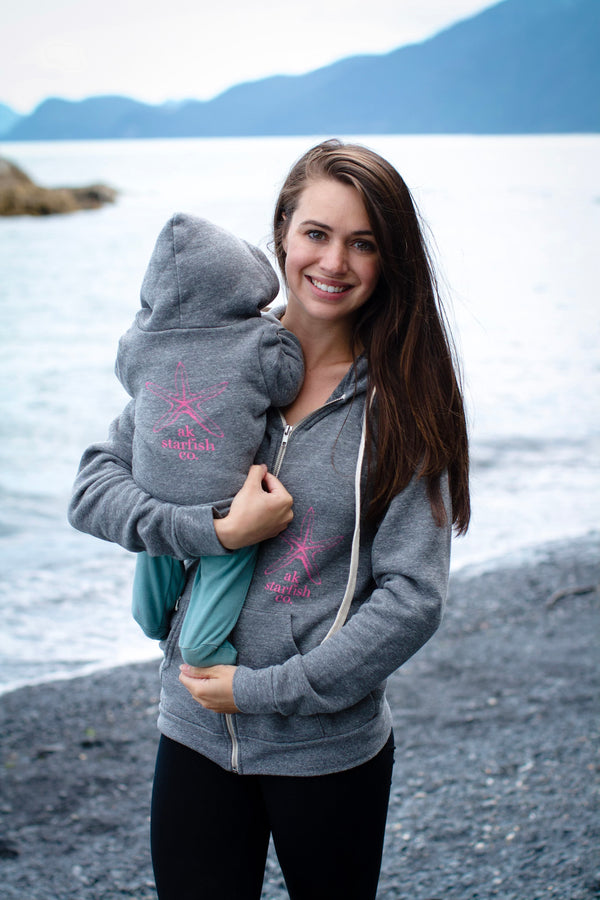 Storm with Hot Pink AK Starfish Co. Infant Triblend Zipped Hoody
