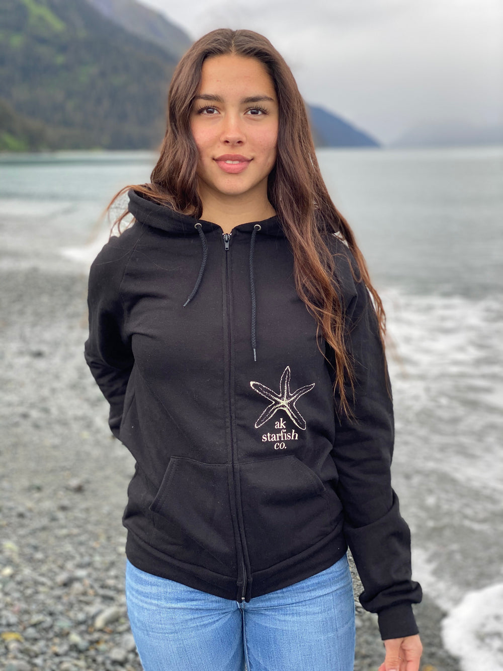 Black AK Starfish Co. 100% Organic Cotton Zipped Hoody