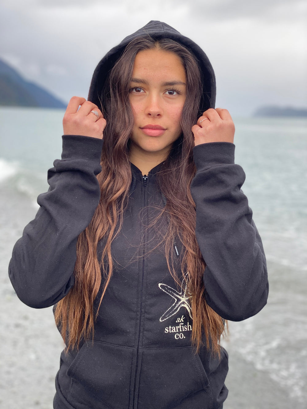 Black AK Starfish Co. 100% Organic Cotton Zipped Hoody