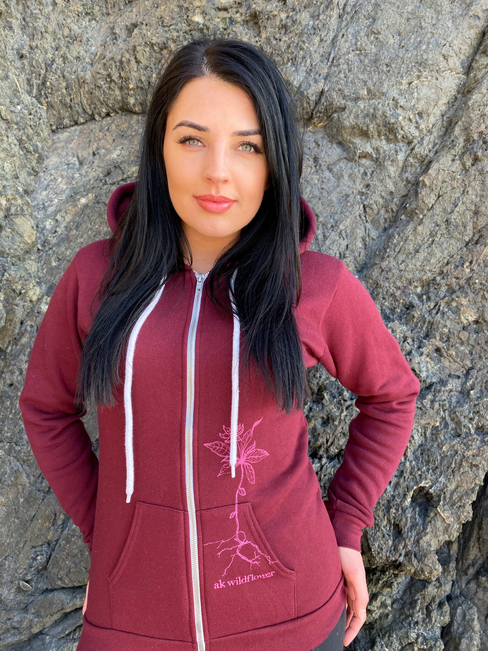 Rosehip with Hot Pink AK Wildflower 50/50 Zipped Hoody