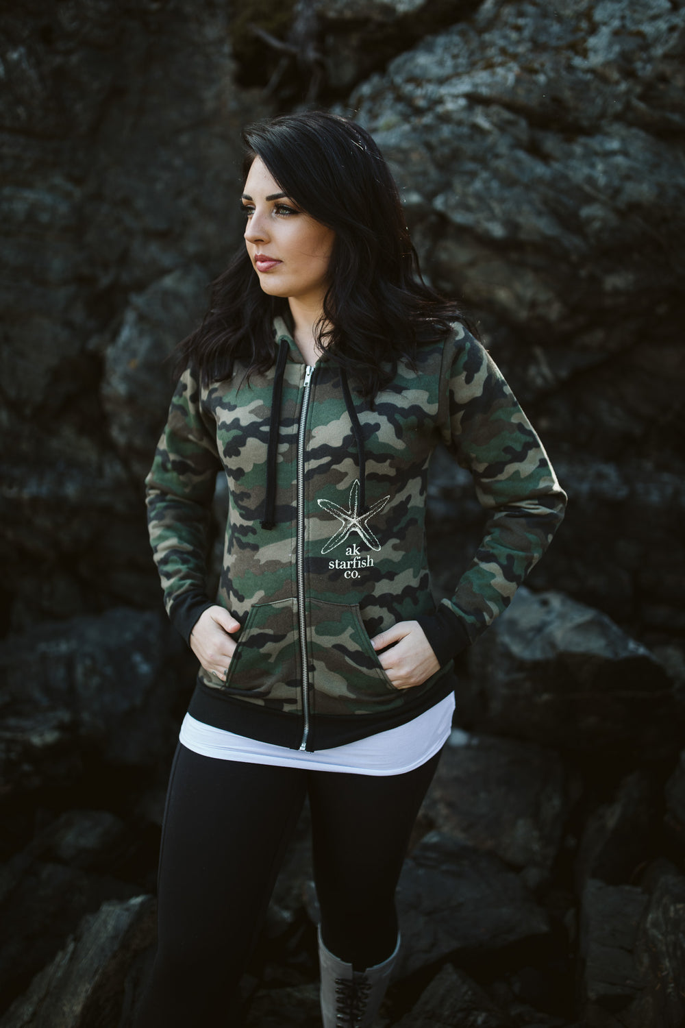 Camo AK Starfish Co. 50/50 Zipped Hoody