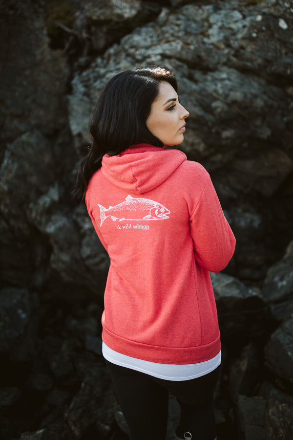 Beach Red AK Wild Salmon Triblend Zipped Hoody