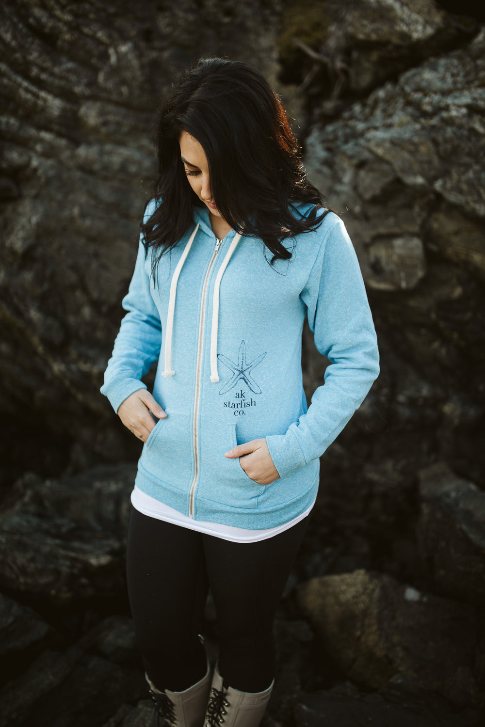 Forgetmenot Blue AK Starfish Co. Triblend Zipped Hoody