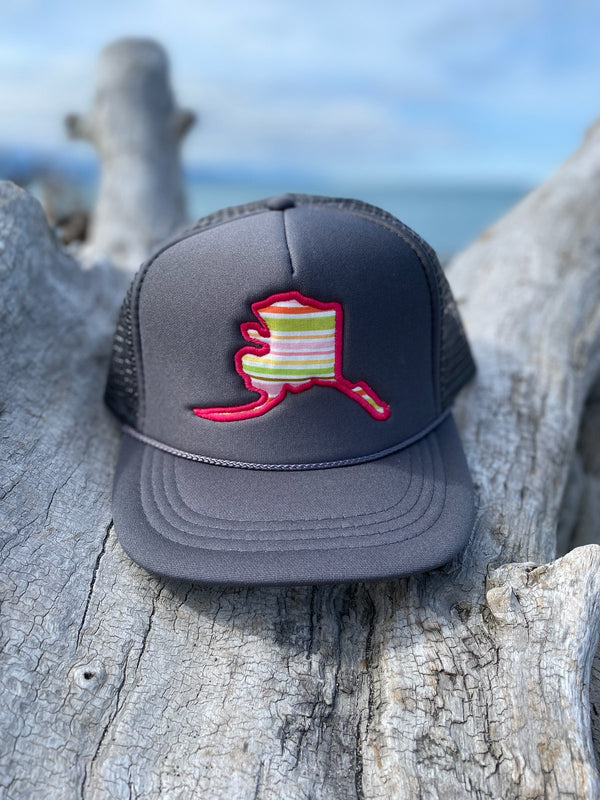 Spring Stripes Alaska Map Trucker Hat