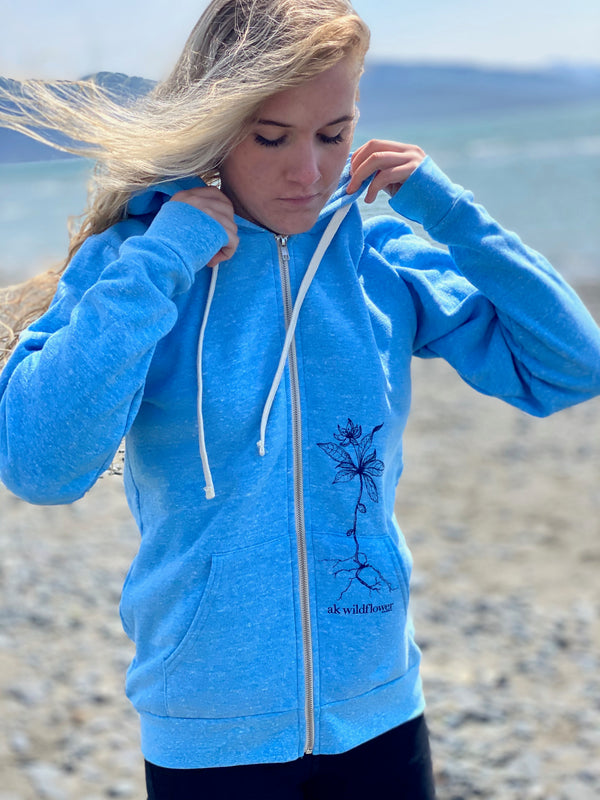 Forgetmenot Blue AK Wildflower Triblend Zipped Hoody