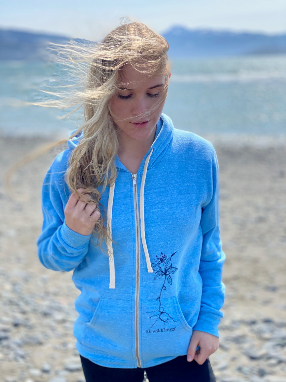 Forgetmenot Blue AK Wildflower Triblend Zipped Hoody