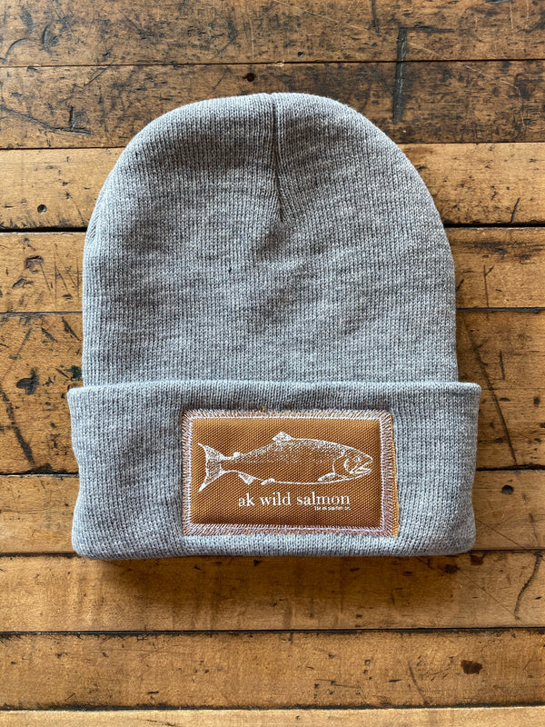 Heather Gray AK Wild Salmon Patch Beanie 38.00