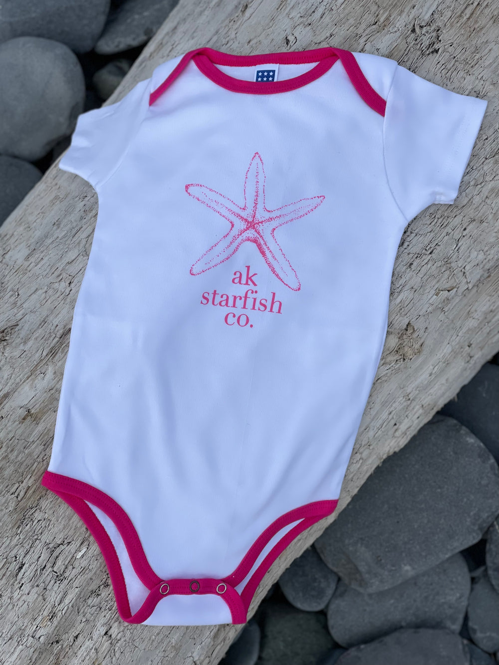 AK Starfish Co. Fireweed Ringer Onesie $30.00